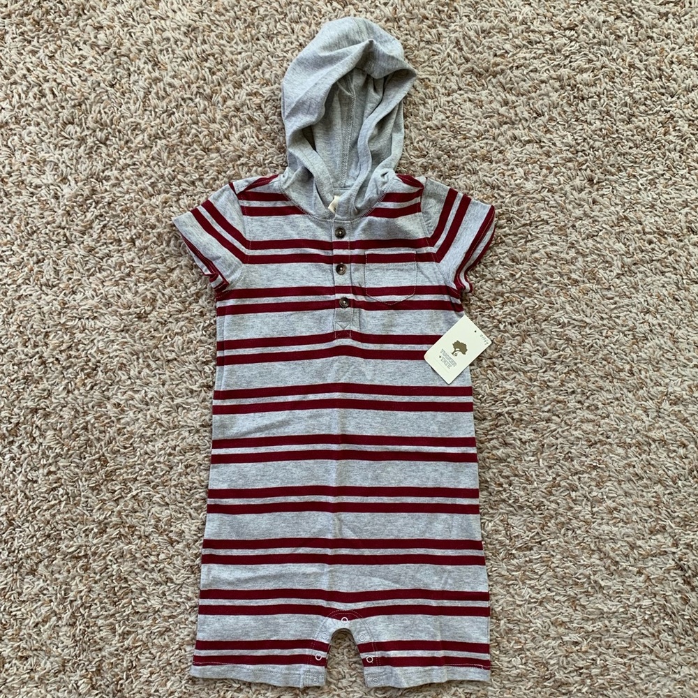 Toddler Boy Red Grey Stripe Short Onesie